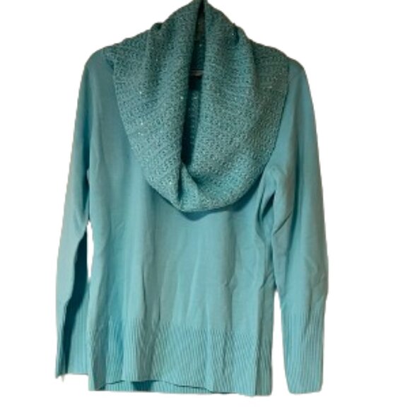 New York & Co Aqua Cowlneck Sweater with Sequins - Medium - Picture 1 of 7